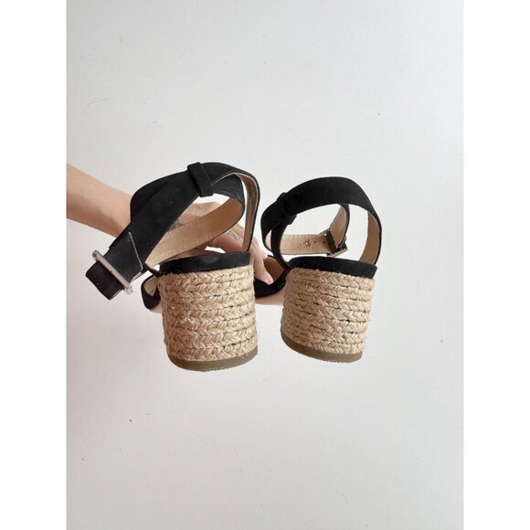 SCHUTZ Black Suede Tan Leather Pointed Cap Toe Jute Block Heel Sandals, Size 5.5 - Picture 10 of 15